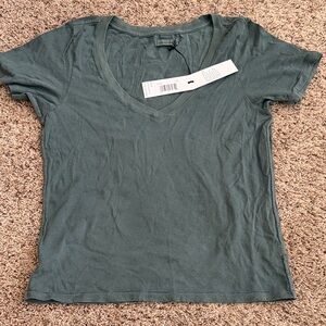 Casual V-Neck Short Sleeve Tee - Forest Green